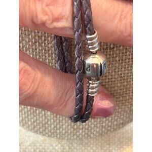 Vintage Pandora Leather Double Wrap Bracelet 925 ALE Sterling Silver Clasp